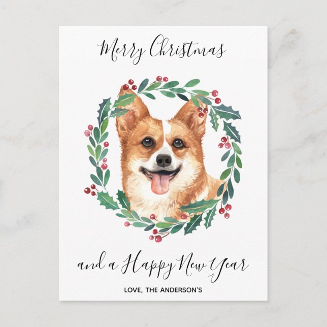 Cartão Postal De Festividades Pembroke Welsh Corgi Dog Elegante Feliz Natal (Frente)