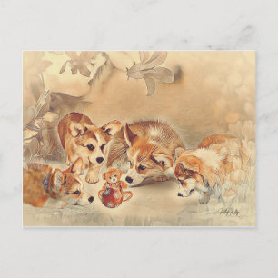 Cartão Postal De Festividades Pembroke Welsh Corgi Puppies