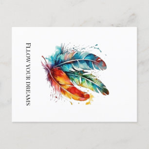 Cartão Postal De Festividades Penas do Espírito: Arte Vibrante em Aquarela