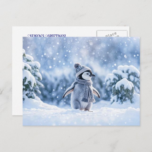 Cartão Postal De Festividades Penguin and Scarf Hat Cute Christmas Holiday (Frente/Verso)