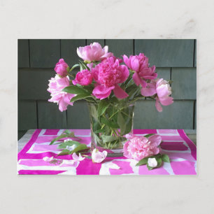 Cartão Postal De Festividades Peônias rosa-quentes no cachecol de seda rosa-que