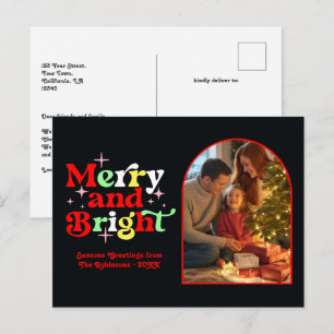 Cartão Postal De Festividades Pepperminta Swirl Feliz e Bright Retro Natal