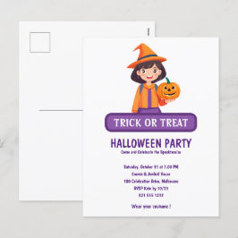 Cartão Postal De Festividades Pequena Menina Pumpkin Trick ou Treine