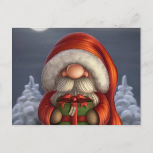 Cartão Postal De Festividades Pequenas Papais noeis com um presente