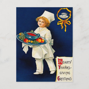 Cartão Postal De Festividades Pequeno Chef com Prato de Ação de Graças