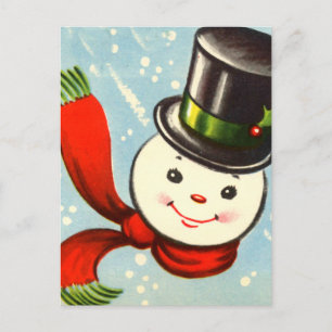 Cartão Postal De Festividades Pequeno e Bonito Retro Homem de Neve