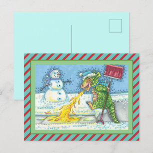 CARTÃO POSTAL DE FESTIVIDADES PEQUENO RECURSO DE DESENHO E MOSTRANDO NEVE, ENGRA