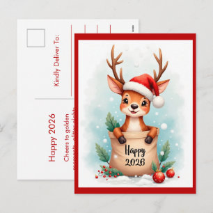 Cartão Postal De Festividades Pequeno renque em um chapéu de Papai Noel