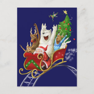 Cartão Postal De Festividades Pequeno trenó Papai Noel de tiragem digital