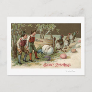 Cartão Postal De Festividades Peregrinos Apontando Ovos de Páscoa