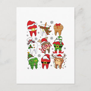 Cartão Postal De Festividades Personagens Dentários de Natal Adoráveis Diversão