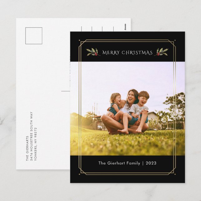 Cartão Postal De Festividades Personalização de Natal da Família Elegante (Frente/Verso)