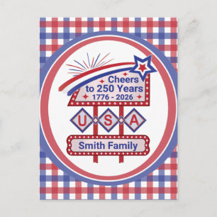 Cartão Postal De Festividades Personalizado EUA 250 – Letreiro Retro Patriótico