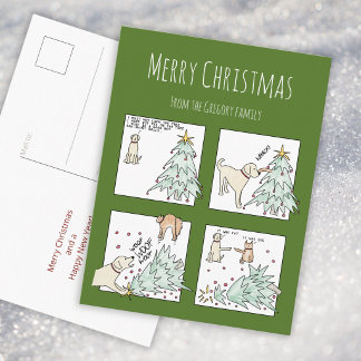 Cartão Postal De Festividades Personalizado Gato Cachorro Cartoon Natal Divertid