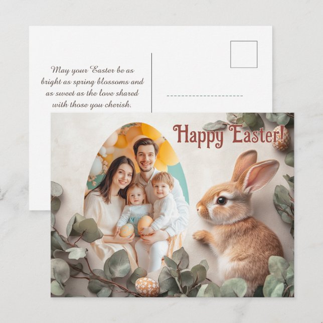 Cartão Postal De Festividades Personalizável 🐇Ovo-xtra Delicioso (Frente/Verso)