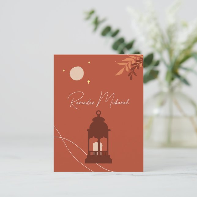 Cartão Postal De Festividades Personalizável Ramadan Mubarak Islâmico do Boho (Em pé/Frente)
