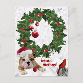Cartão Postal De Festividades Personalize-O Novo Bulldog Puppy Natal Versão 2