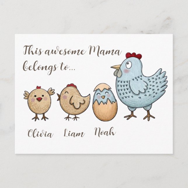 Cartão Postal De Festividades Personalized Mama Chicken Chicks – Custom Names  (Frente)