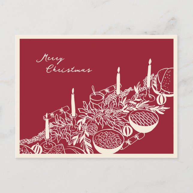 Cartão Postal De Festividades Personalized Merry Christmas Table Minimal Design (Frente)