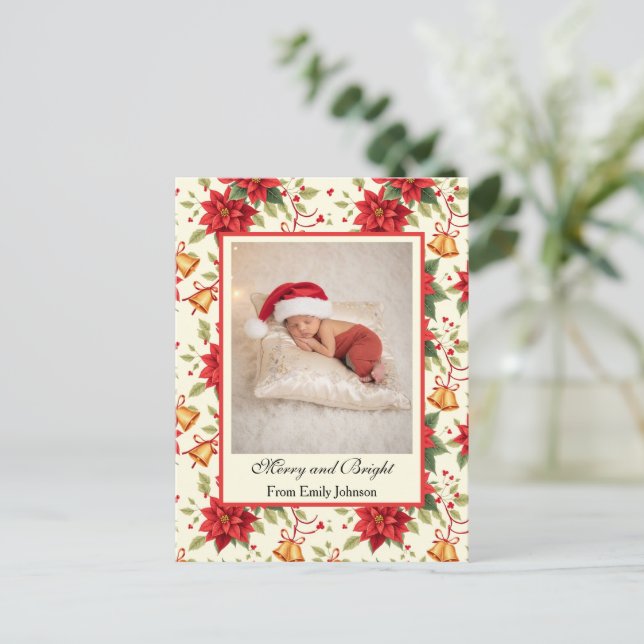 Cartão Postal De Festividades Personalized Retro Christmas Floral Stationery  (Em pé/Frente)