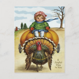 Cartão Postal De Festividades Peru de Ação de Graças Menino Montando Abóbora