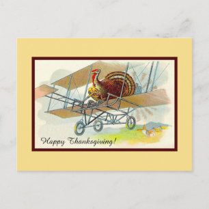 Cartão Postal De Festividades Peru de Ação de Graças Vintage em avião