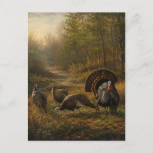 Cartão Postal De Festividades Perus selvagens na floresta de outono
