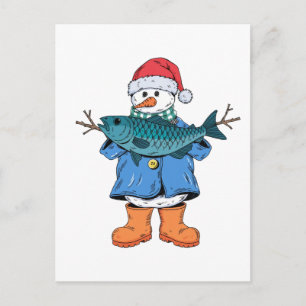 Cartão Postal De Festividades Pescador de Homem de Neve Natal 2026 Feriado de Pe
