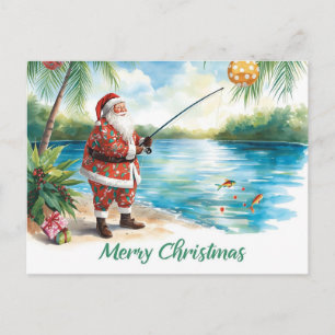 Cartão Postal De Festividades Pescando o Natal com o Papai Noel
