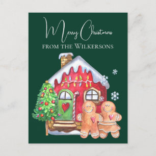 Cartão Postal De Festividades Pessoas de Gingerpão de Cama Cura em Verde