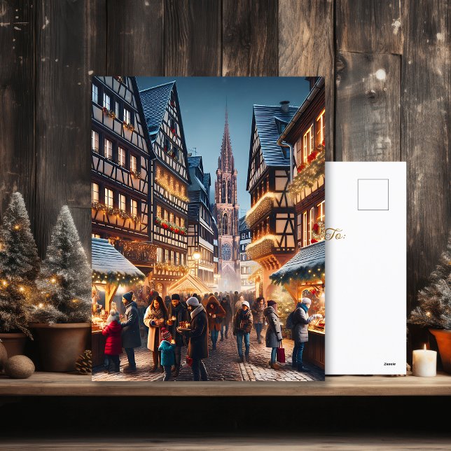 Cartão Postal De Festividades Pessoas em Estrasburgo, França Mercado de Natal (Criador carregado)