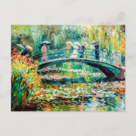 Cartão Postal De Festividades Pessoas na ponte de jardim com lírios de água