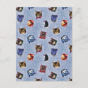 Cartão Postal De Festividades Pet Cat Blue Bolinhas Kitten Watercolor