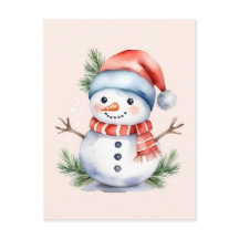 Pia-rosa branca Aquarela Snowman Natal