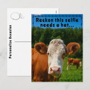 Cartão Postal De Festividades Piada engraçada de selfie de vaca ocidental estilo