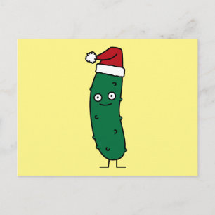 Cartão Postal De Festividades Pickle Natal vestindo um Chapéu Santa