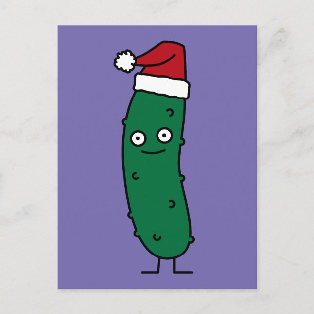 Cartão Postal De Festividades Pickle Natal vestindo um Chapéu Santa (Frente)