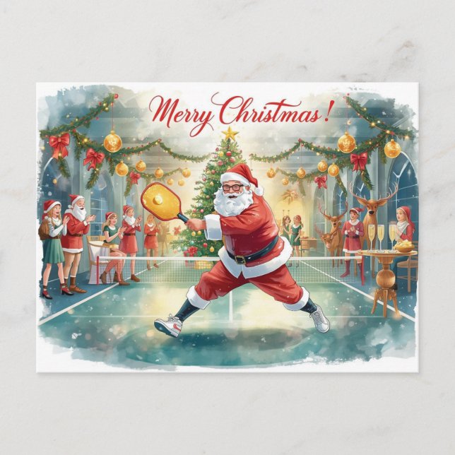 Cartão Postal De Festividades Pickleball Christmas with Santa Merry Christmas (Frente)