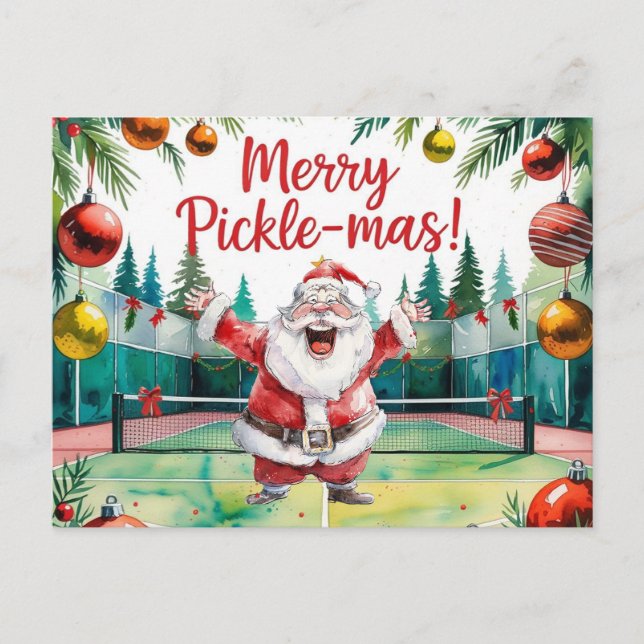 Cartão Postal De Festividades Pickleball Natal temido com Papai Noel (Frente)