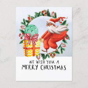 Cartão Postal De Festividades Pickleball Natal temido com Papai Noel