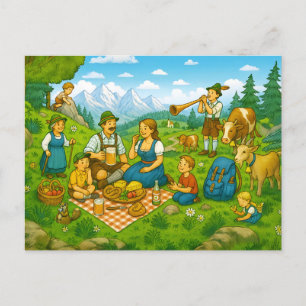 Cartão Postal De Festividades Picnic no Alpino Meadow