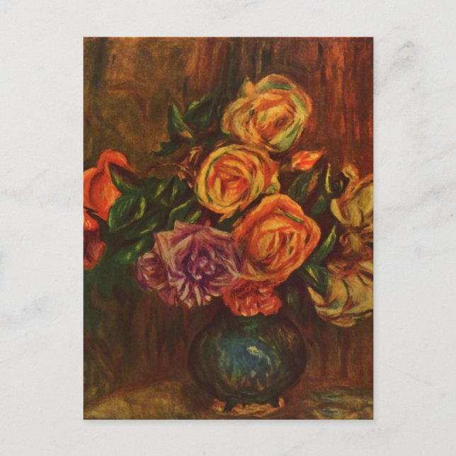 Cartão Postal De Festividades Pierre Auguste Renoir Ainda vive com Rosas (Frente)