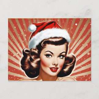 Cartão Postal De Festividades Pin-up Retro no Natal da Menina