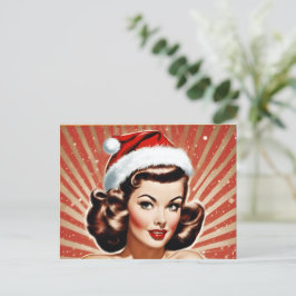 Cartão Postal De Festividades Pin-up Retro no Natal da Menina