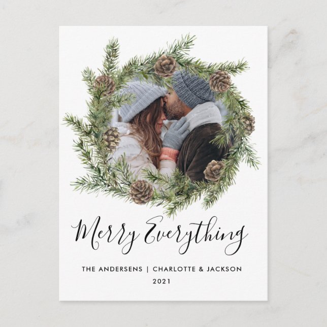 Cartão Postal De Festividades Pine Cone Wreath | Cartão de Natal Fotográfico (Frente)