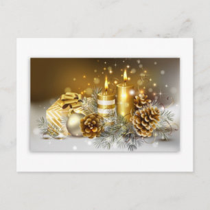 Cartão Postal De Festividades Pine Cones e Velas de Natal