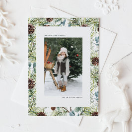 Cartão Postal De Festividades Pine de Aquarela e Pine Cones Foto de Natal