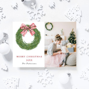 Cartão Postal De Festividades Pine de inverno Fita Vermelha Arco Foto Natal