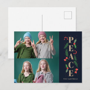 Cartão Postal De Festividades Pine Holly Berries Marinho Peace Multiple Photo