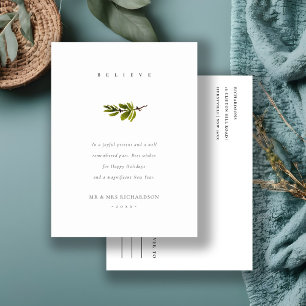 Cartão Postal De Festividades Pine Mínimo Elegante Acredita no Natal